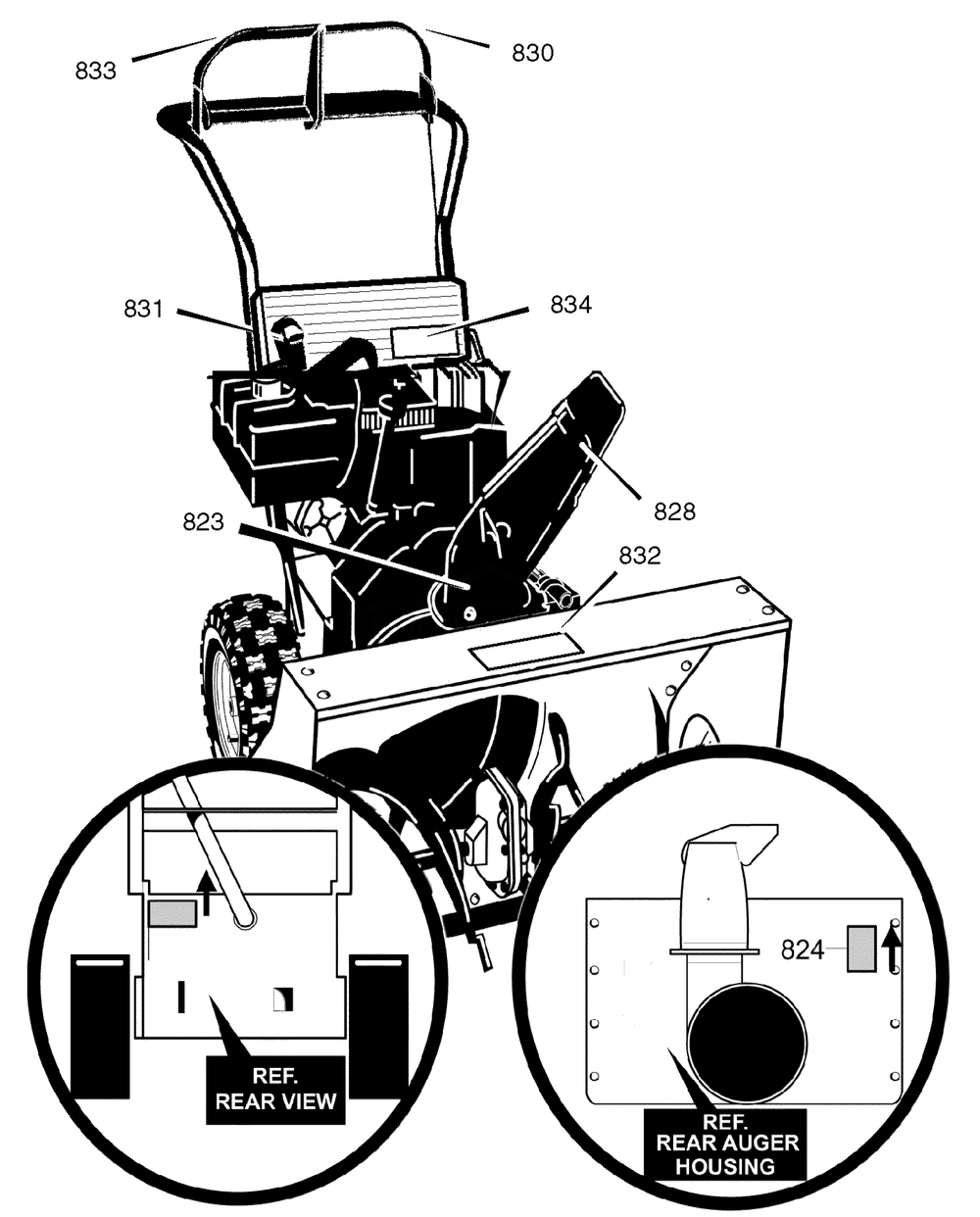 Decals Diagram and Parts List for 622505X105A 2004 Briggs and Stratton Snow Blower